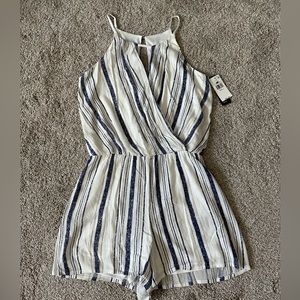 BCX NWT Small blue and white striped romper, Hugh neck sleeveless